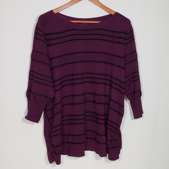 Lane Bryant Purple Black Striped Sweater 3/4 Sleeves Size 26 / 28 - Picture 1 of 6